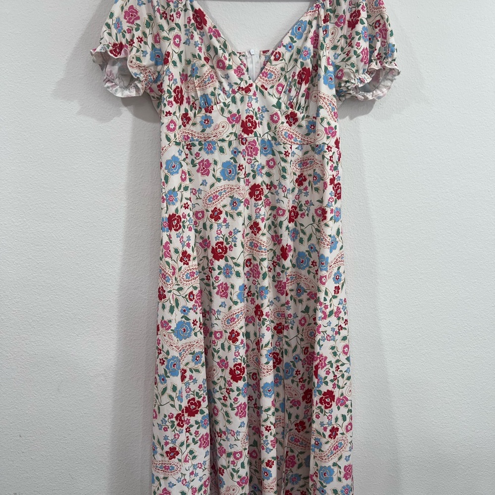 Floral Paisley Midi Dress - Cream